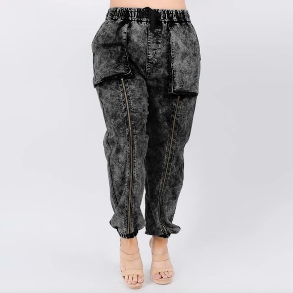 PLUS Size High Waist Jogger Jeans w/ Zipper Design on Leg Front - 2X - Picture 6 of 11